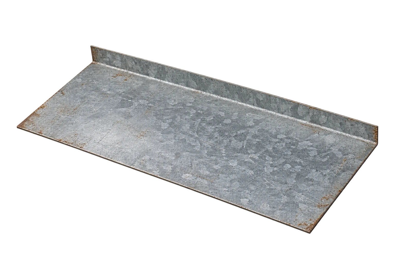 Plancha de fierro galvanizado con un borde plegado. Imagen ilustrativa.
